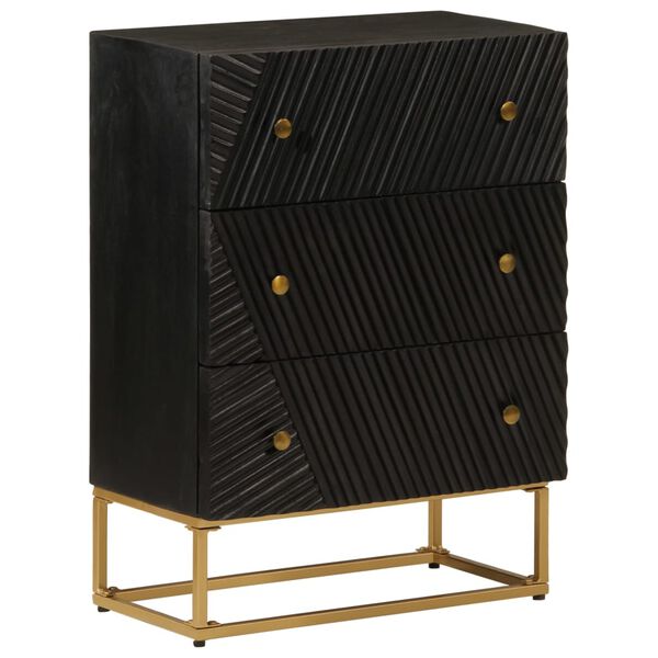vidaXL Commode noir 55x30x76 cm bois massif de manguier et fer