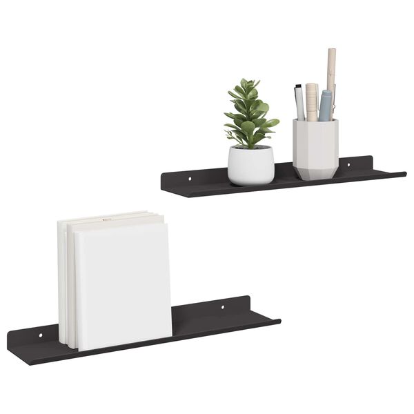 vidaXL &Eacute;tag&egrave;re flottante 2 pcs Noir 40 x 8,5 x 2,5 cm Acier