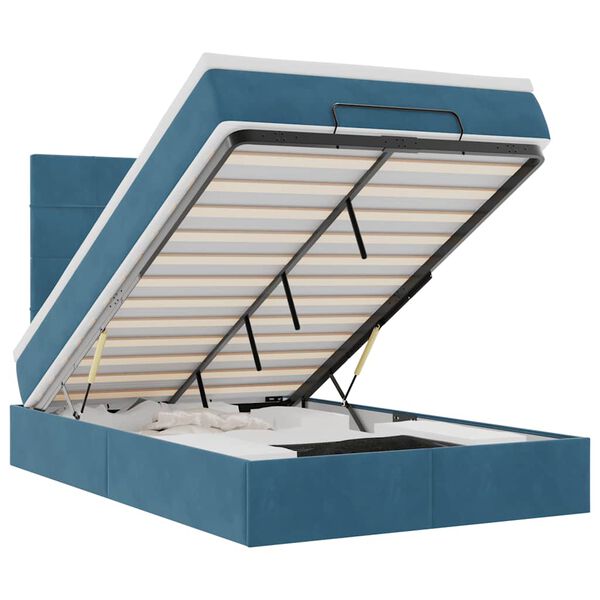 vidaXL Cadre de lit ottoman avec matelas bleu fonc&eacute; 120x200 cm velours