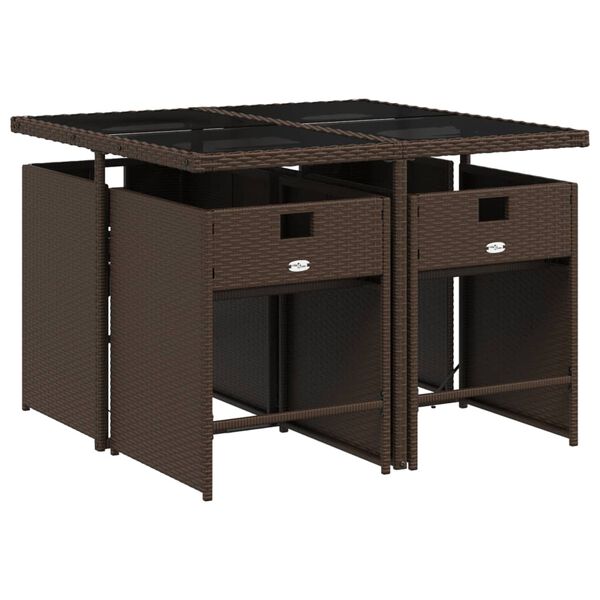 vidaXL Ensemble &agrave; manger de jardin 5 pcs et coussins marron poly rotin