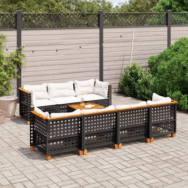 vidaXL Salon de jardin 8 pcs avec coussins noir r&eacute;sine tress&eacute;e