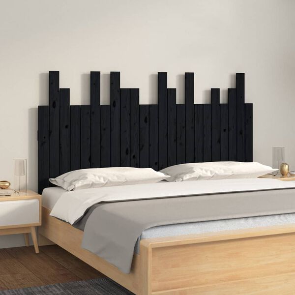vidaXL T&ecirc;te de lit murale Noir 146,5x3x80 cm Bois massif de pin