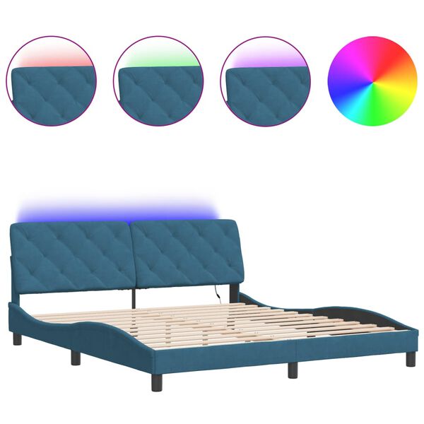 vidaXL Cadre de lit avec LED sans matelas bleu 180x200 cm velours
