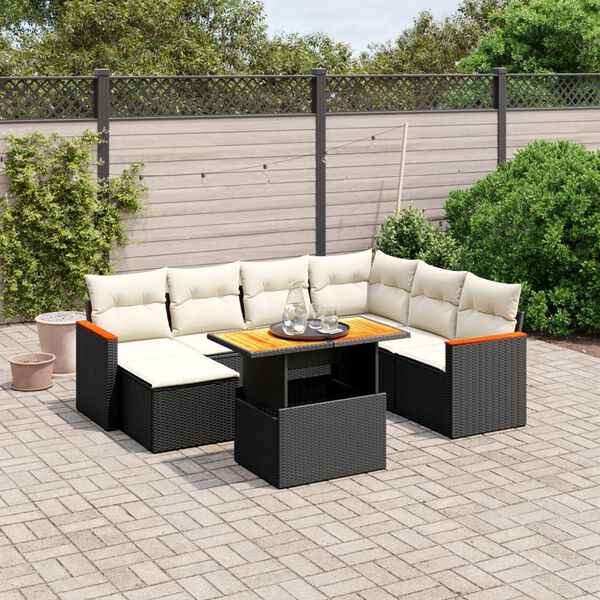 vidaXL Salon de jardin 8 pcs avec coussins noir r&eacute;sine tress&eacute;e