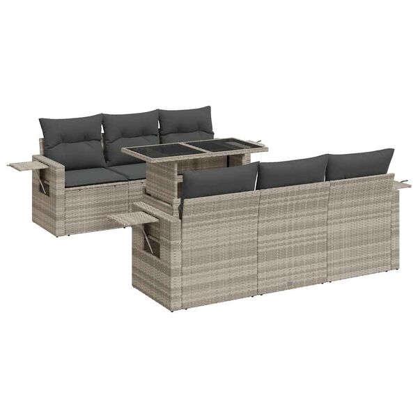vidaXL Salon de jardin avec coussins 7 pcs gris clair r&eacute;sine tress&eacute;e