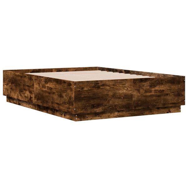 vidaXL Cadre de lit avec LED sans matelas ch&ecirc;ne fum&eacute; 135x190 cm
