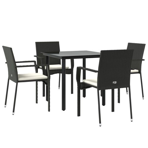 vidaXL Ensemble &agrave; manger de jardin coussins 5pcs Noir R&eacute;sine tress&eacute;e