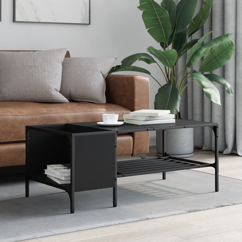 Table D'appoint Industrielle Noire Avec Pieds Réglables – 40x40x35 Cm – En Bois D'ingénierie Et Acier - 6