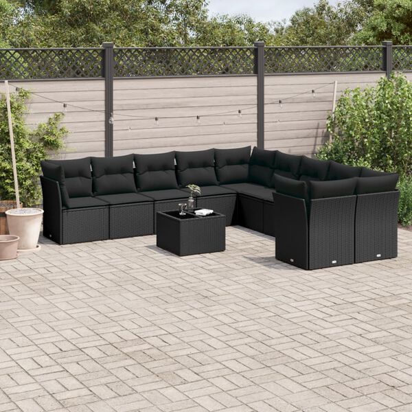 vidaXL Salon de jardin 11 pcs avec coussins noir r&eacute;sine tress&eacute;e