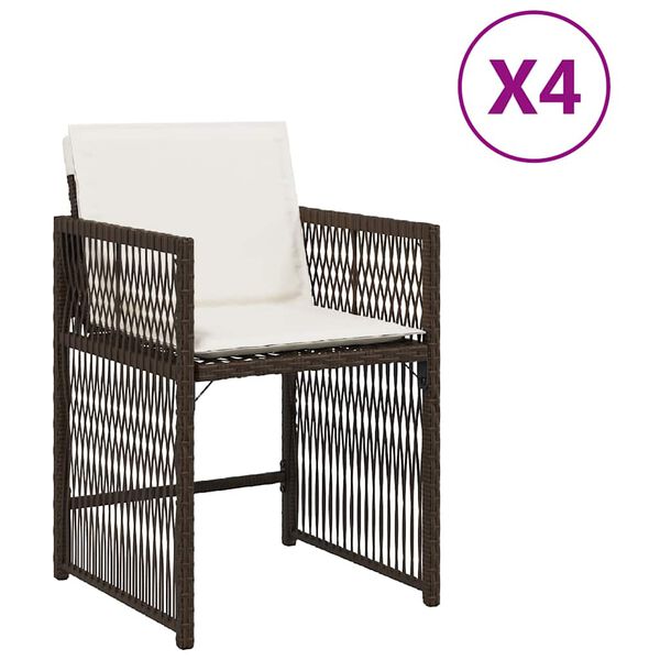 vidaXL Chaises de jardin avec coussins lot de 4 marron résine tressée