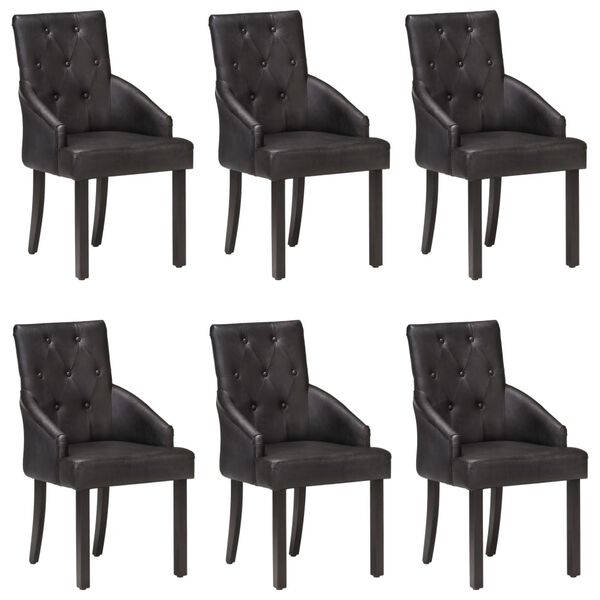 vidaXL Chaises &agrave; manger lot de 6 noir cuir de ch&egrave;vre v&eacute;ritable