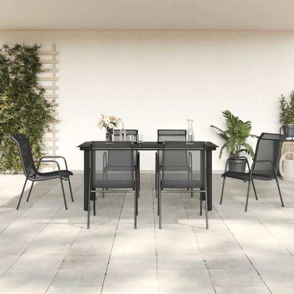 vidaXL Ensemble &agrave; manger de jardin 7 pcs noir textil&egrave;ne et acier