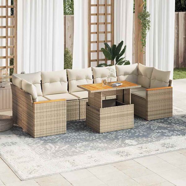vidaXL Salon de jardin avec coussins 8 pcs beige résine tressée acacia