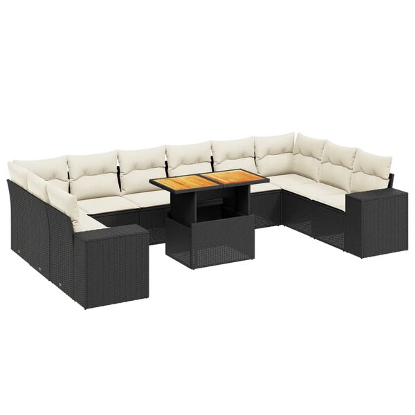 vidaXL Salon de jardin 11 pcs avec coussins noir r&eacute;sine tress&eacute;e