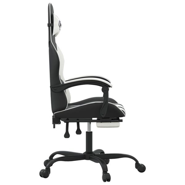 vidaXL Chaise de jeu pivotante et repose-pied Noir et blanc Similicuir