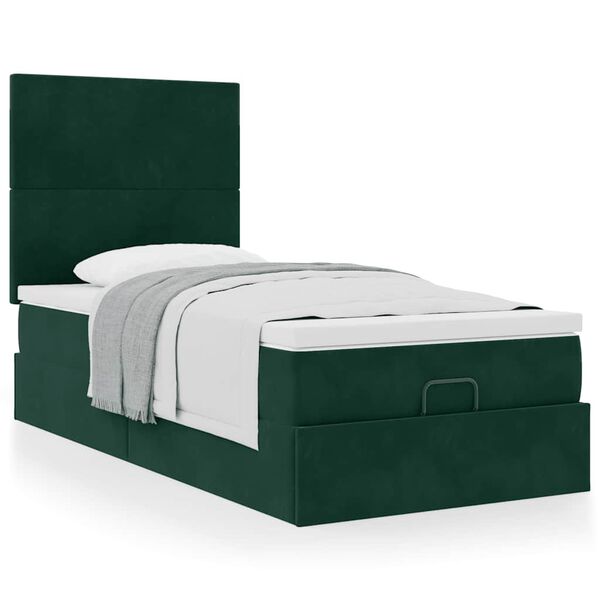 vidaXL Cadre de lit ottoman avec matelas vert fonc&eacute; 100x200 cm velours