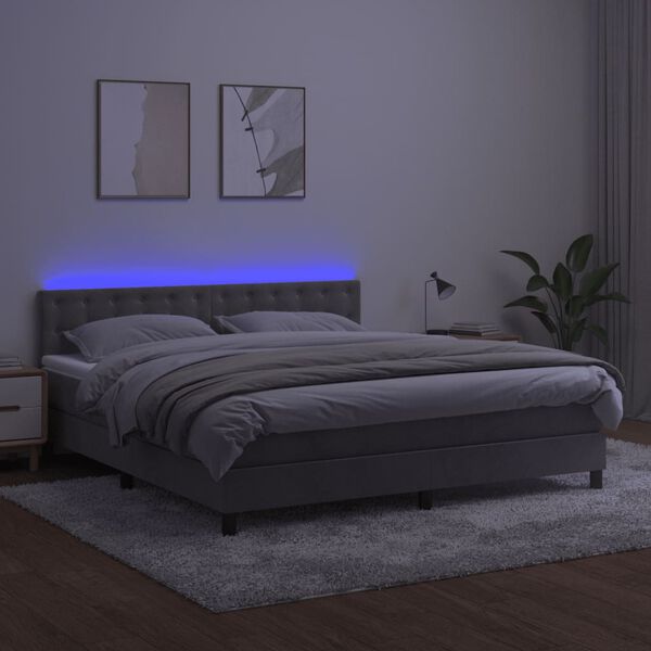 vidaXL Sommier &agrave; lattes de lit matelas et LED Gris clair 180x200 cm