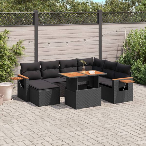 vidaXL Salon de jardin 8 pcs avec coussins noir r&eacute;sine tress&eacute;e