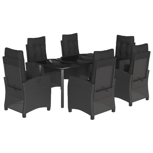 vidaXL Ensemble &agrave; manger de jardin coussins 7pcs Noir R&eacute;sine tress&eacute;e