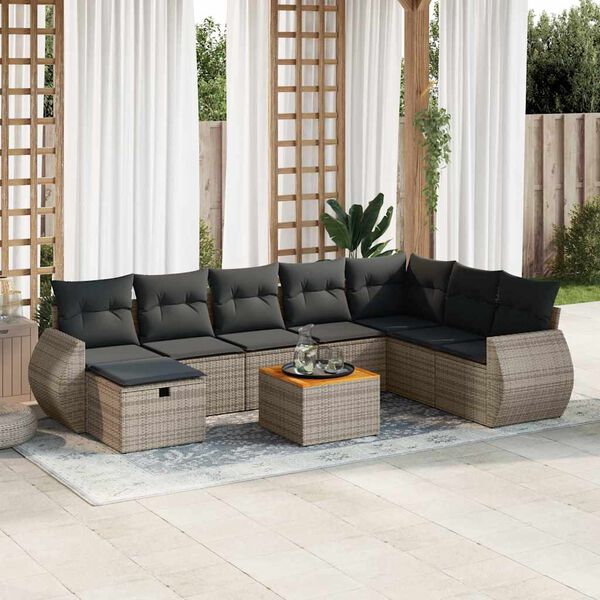 vidaXL Salon de jardin 9 pcs avec coussins gris r&eacute;sine tress&eacute;e