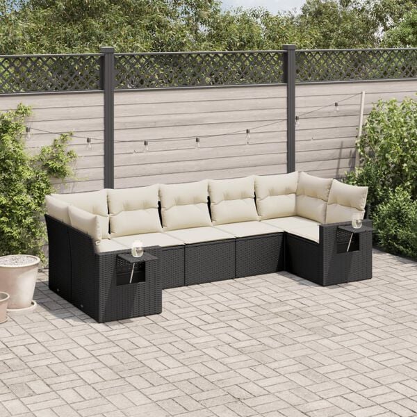 vidaXL Salon de jardin 7 pcs avec coussins noir r&eacute;sine tress&eacute;e