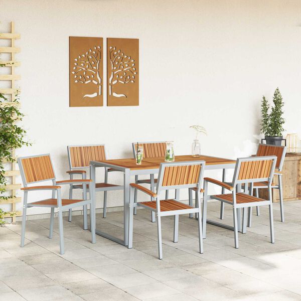 vidaXL Ensemble de salle à manger pour jardin 7 pcs Gris et marron
