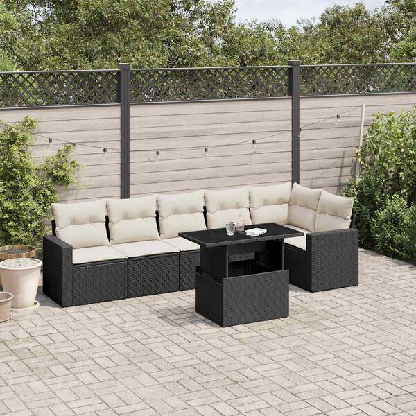 vidaXL Salon de jardin 7 pcs avec coussins noir r&eacute;sine tress&eacute;e
