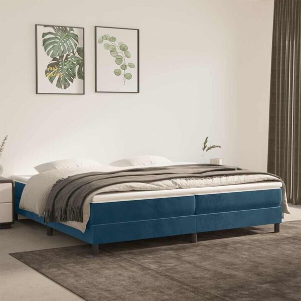 vidaXL Sommier &agrave; lattes de lit et matelas Bleu fonc&eacute; 200x200cm Velours