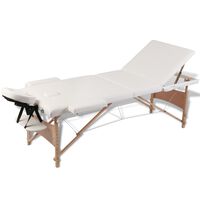 vidaXL Table de massage pliable Blanc crème 3 zones avec cadre en bois