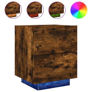 vidaXL Armoire de chevet et lumi&egrave;res LED ch&ecirc;ne fum&eacute; bois d'ing&eacute;nierie