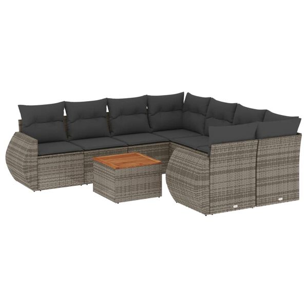 vidaXL Salon de jardin 9 pcs avec coussins gris r&eacute;sine tress&eacute;e
