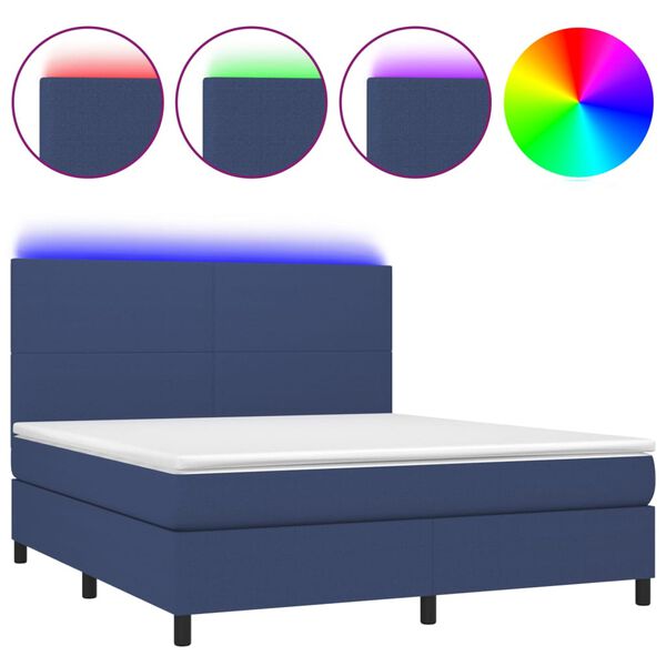 vidaXL Sommier &agrave; lattes de lit et matelas et LED Bleu 160x200 cm Tissu