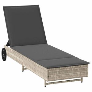 vidaXL Chaise longue avec roues et coussins gris clair r&eacute;sine tress&eacute;e