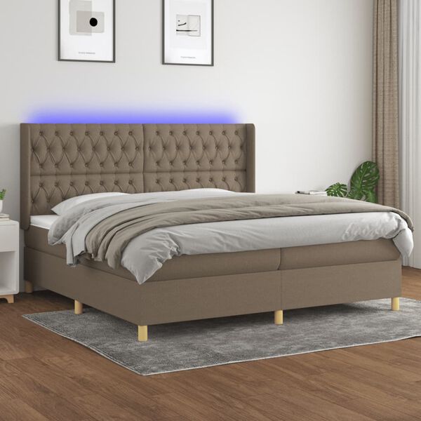 vidaXL Sommier &agrave; lattes de lit matelas et LED Taupe 200x200 cm Tissu