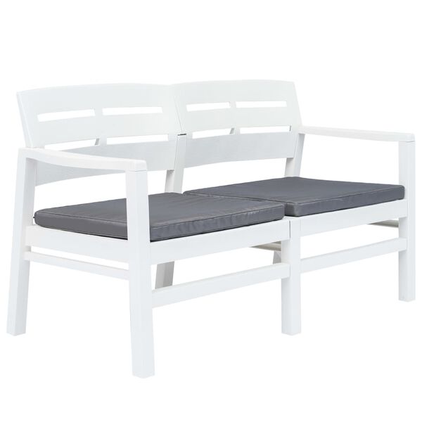 vidaXL Banc de jardin &agrave; 2 places et coussins 133 cm Plastique Blanc