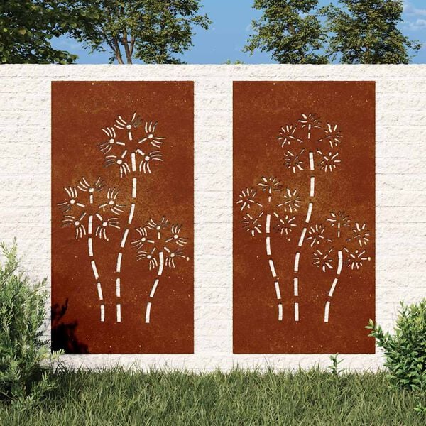 vidaXL D&eacute;corations murales de jardin 2pcs 105x55 cm design de fleur