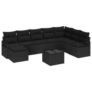 vidaXL Ensemble de Canap&eacute;s avec coussin 9 pcs Noir polyrotin
