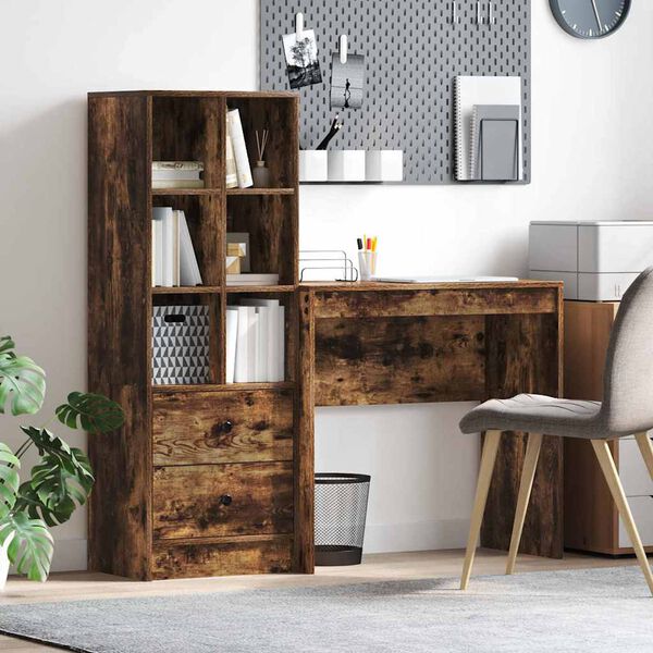 vidaXL Bureau avec tiroir 2 pcs Chêne fumé