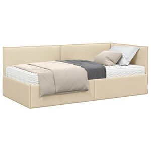 vidaXL Cadre de lit d'angle avec matelas 2 pcs Cr&egrave;me Velours