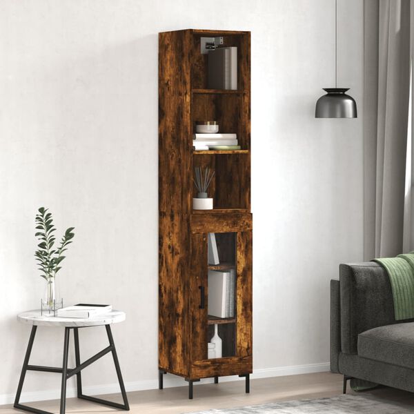 vidaXL Buffet haut Ch&ecirc;ne fum&eacute; 34,5x34x180 cm Bois d'ing&eacute;nierie