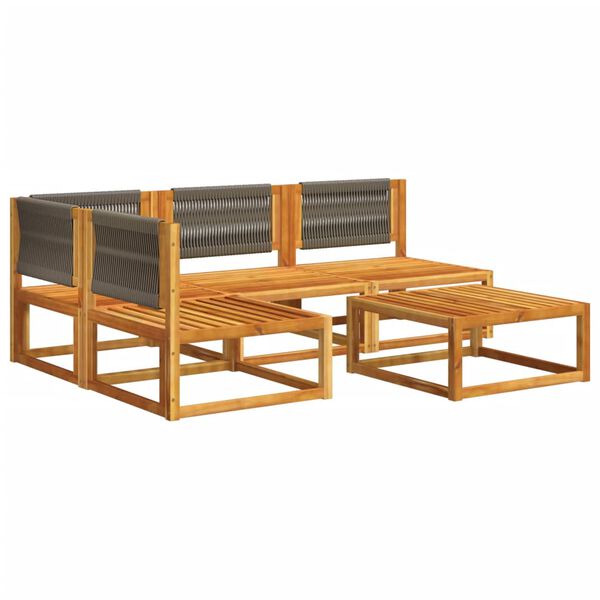 vidaXL Ensemble de canapés de jardin 5 pièces avec coussins en bois d'acacia et corde