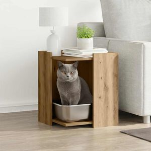 vidaXL Meuble de bac &agrave; liti&egrave;re pour chat ch&ecirc;ne artisanal 42x42x51 cm