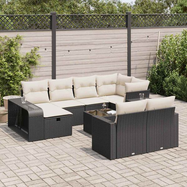 vidaXL Salon de jardin 11 pcs avec coussins noir r&eacute;sine tress&eacute;e