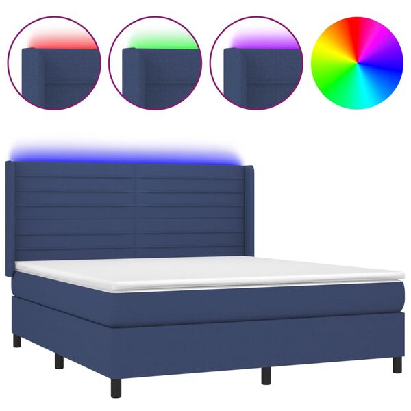 vidaXL Sommier &agrave; lattes de lit matelas et LED Bleu 180x200 cm Tissu