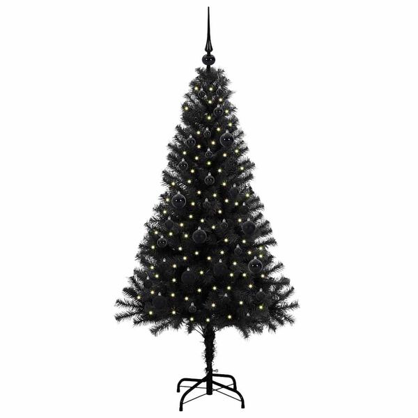vidaXL Sapin de Noël avec 150 LED avec support Noir 150 cm PVC