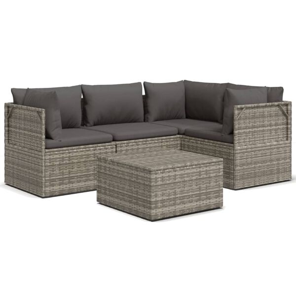vidaXL Salon de jardin 5 pcs avec coussins Gris R&eacute;sine tress&eacute;e