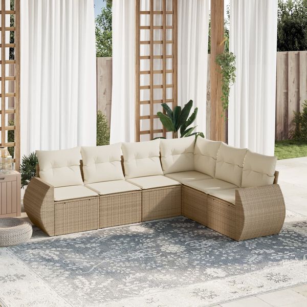 vidaXL Salon de jardin avec coussins 6 pcs beige r&eacute;sine tress&eacute;e