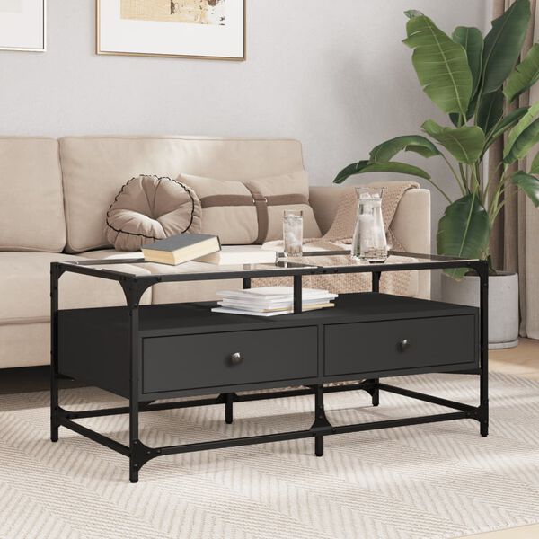 vidaXL Table basse avec dessus en verre noir 98,5x50x45 cm acier