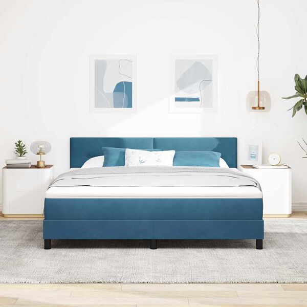 vidaXL Lit &agrave; ressorts avec matelas Bleu fonc&eacute; 180 x 200 cm Velours