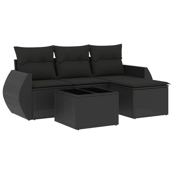 vidaXL Salon de jardin 5 pcs avec coussins noir r&eacute;sine tress&eacute;e